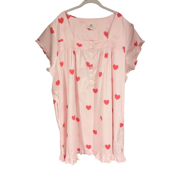 Printfresh 2X Pink Heart Print Nightgown Organic Cotton Short Sleeve - Picture 1 of 7